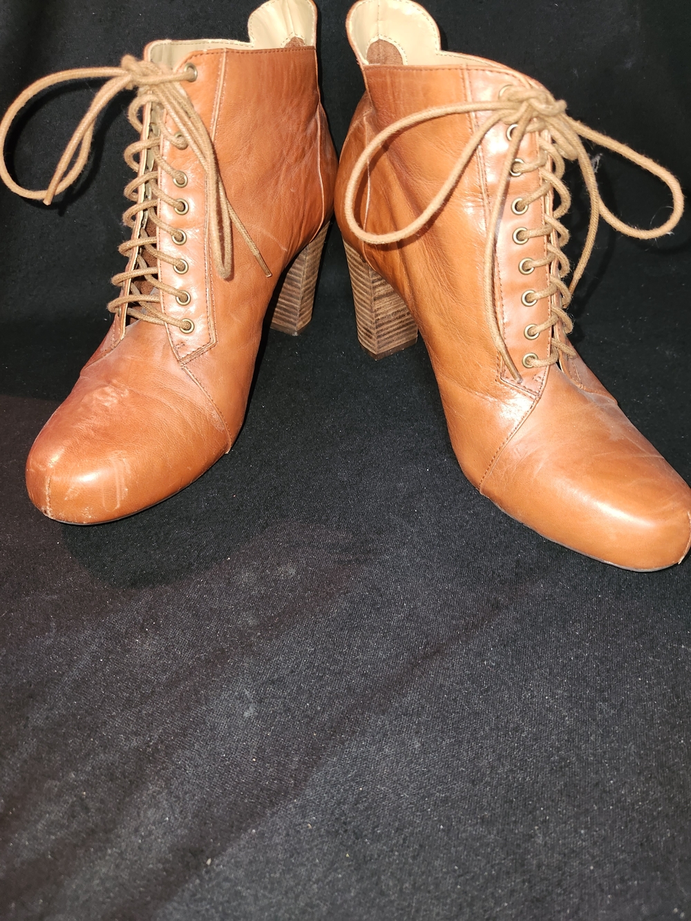 Nine West Women's Tan Lace-Up Leather Ankle Boots #444